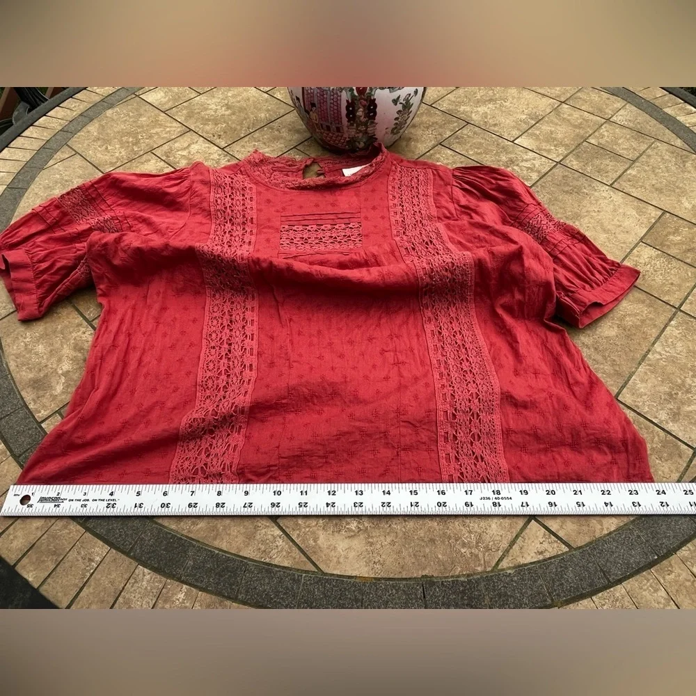 Women's Red Lace Detail Top - Picture 16 of 16